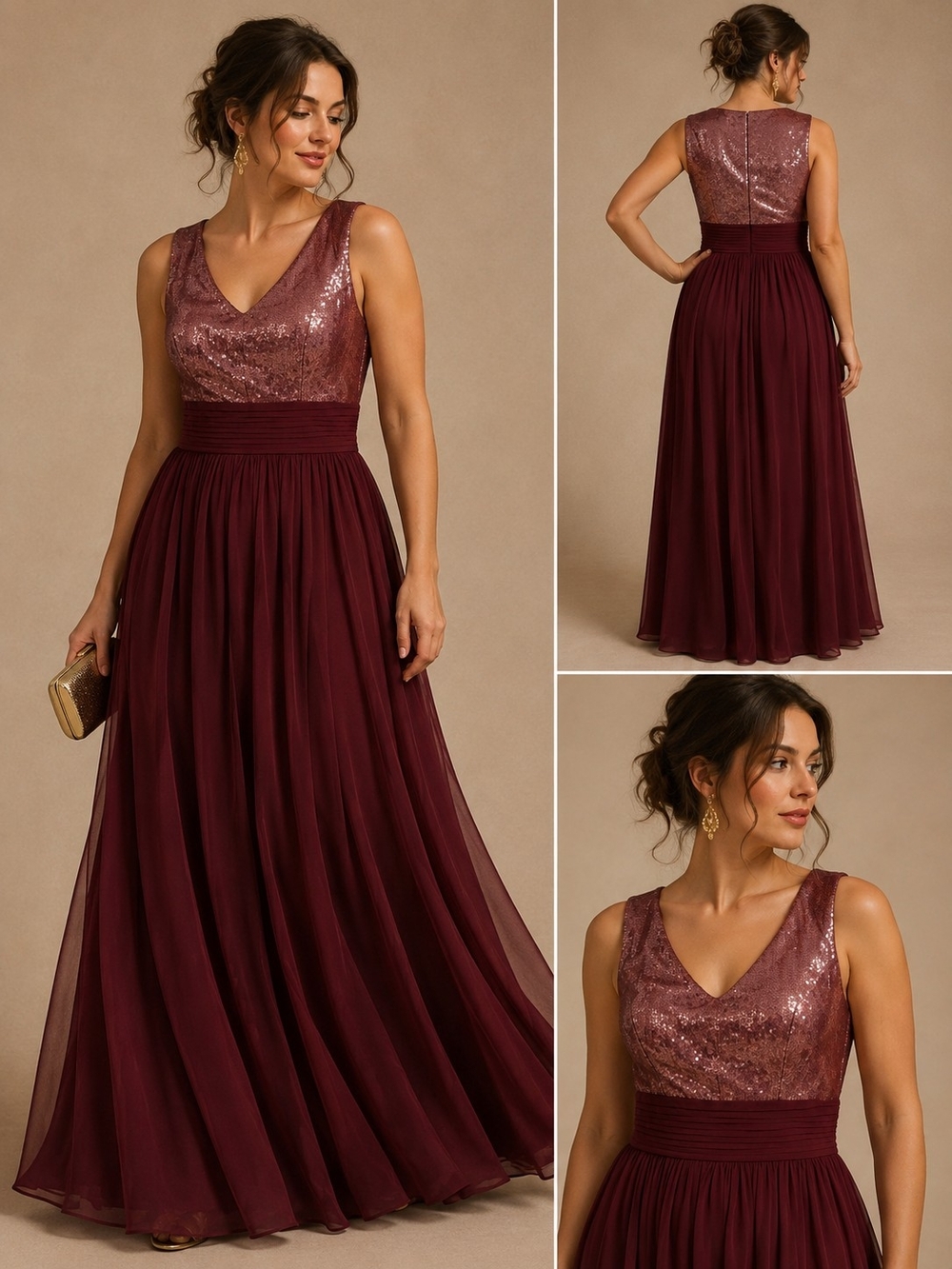 Rimini Couture Sleeveless Sequin Bodice Wine Maxi Dress | Sz12 | NWOT